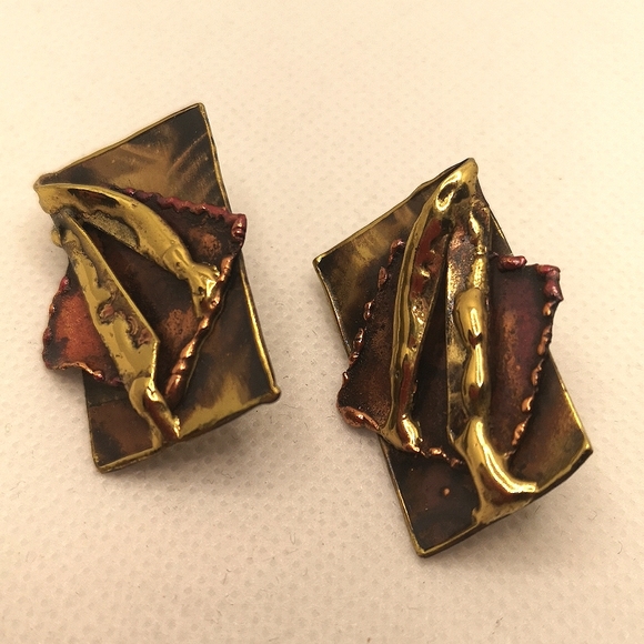 Handmade brass and copper earrings - Picture 4 of 4